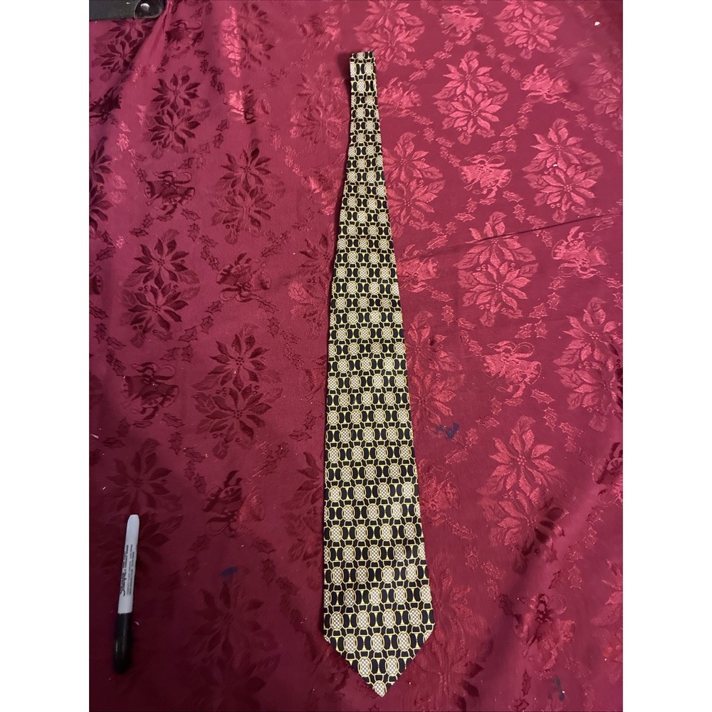 PAOLO GUCCI Gold Geometric Silk Tie Made In Italy W: 3.8" EX COND